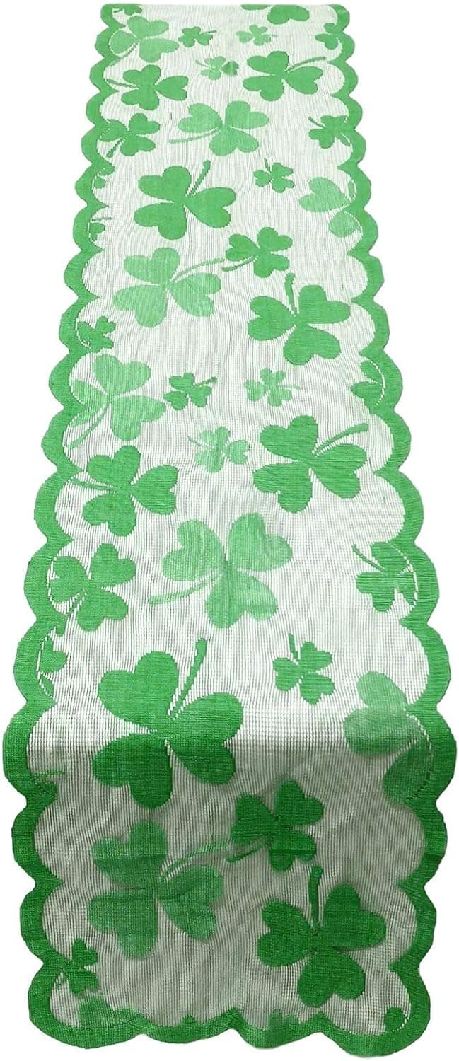Vedran St Patricks Day Table Runner Decoration, Lace Embroidery Table Runners with Green Irish Shamrock 71 x 13 Inch for St Patricks Day Holiday and Spring Decorations