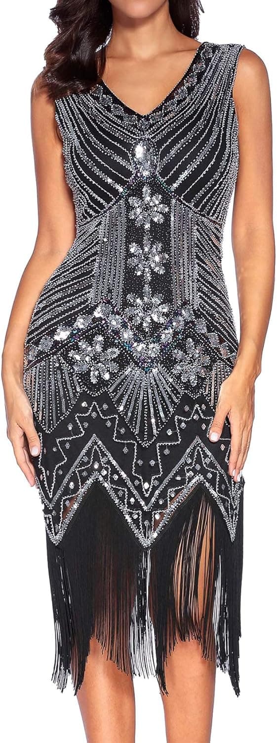 Flapper Dresses 1920s Gastby Sequin Dress for Women Tassels Party Night Cocktail