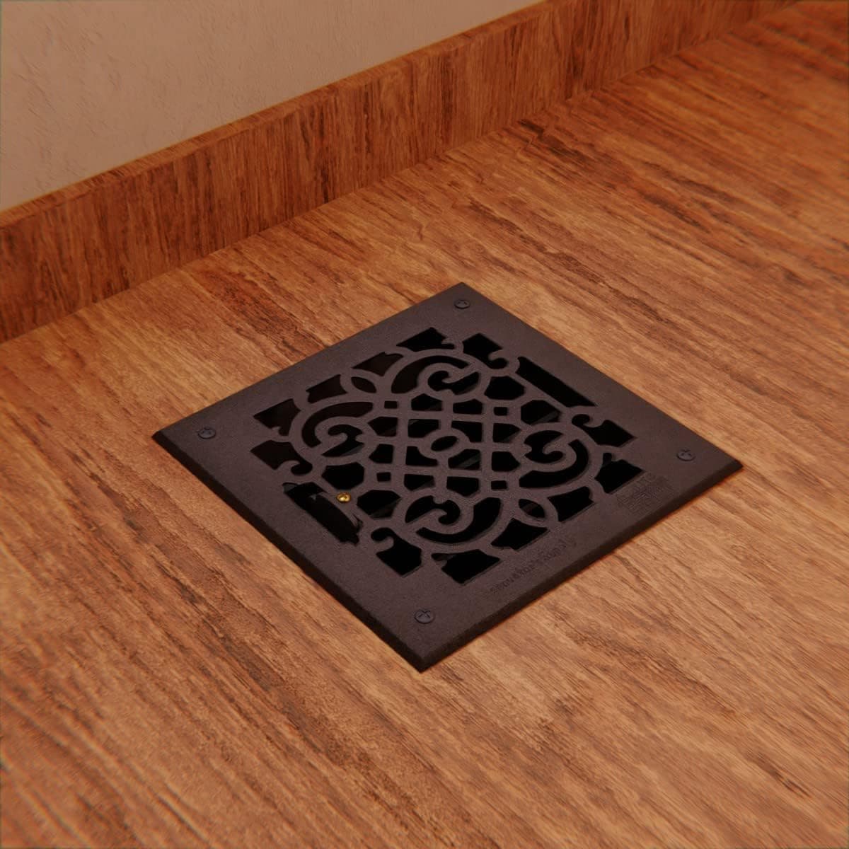 Renovators Supply Manufacturing Black Air Vent Registers, Grilles & Vents 14 in X 12 in. Cast Aluminum Wall/Ceiling/Floor Vent Register with Victorian Design