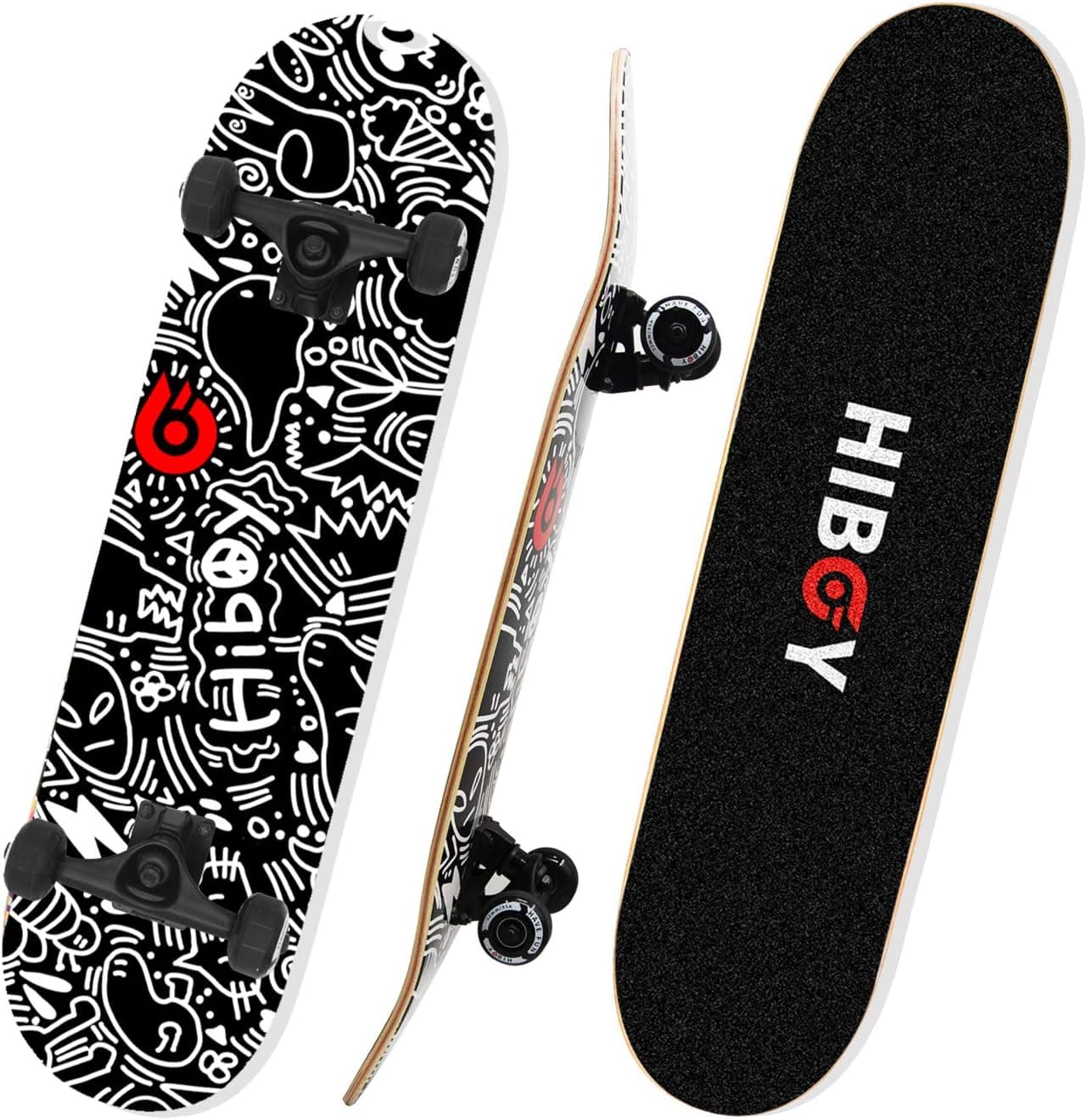 Hiboy Alpha Skateboards for Beginners, Standard Skateboard 31'' x 8'', ABEC-11 Bearing, 95A High Rebound PU Cushion, Pro Skateboard for Kids Teens & Adults (Alpha#3)