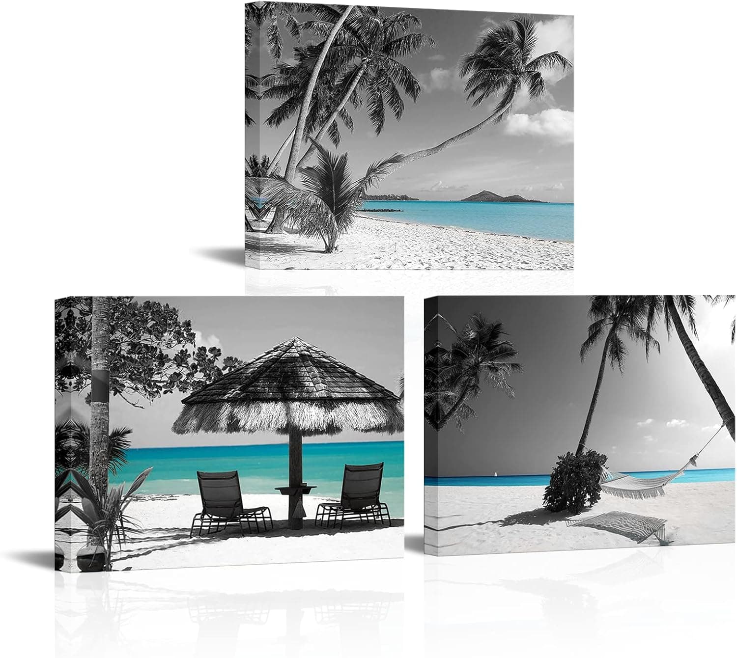 Tropical Palm Tree Canvas Wall Art Framed Black and White Seascape Wall Decor Hawaii Sea Beach Painting Modern Artwork for Bathroom living Room Bathroom Wall Decoration Ready to Hang 12"x16"