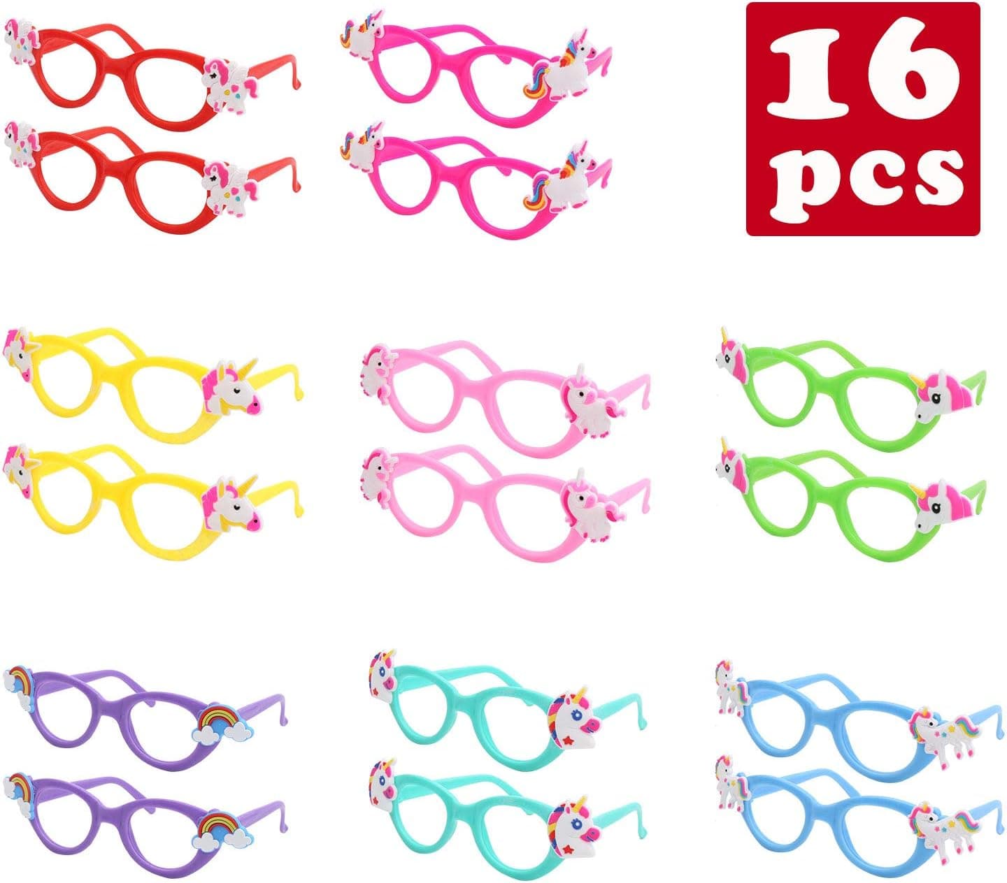 Jellydog Toy 16 PCS Unicorn Party Glasses, Kids Glasses for Party,Unicorn Party Supplies, Unicorn Party Favors, Unicorn Birthday Party Decorations for Kids