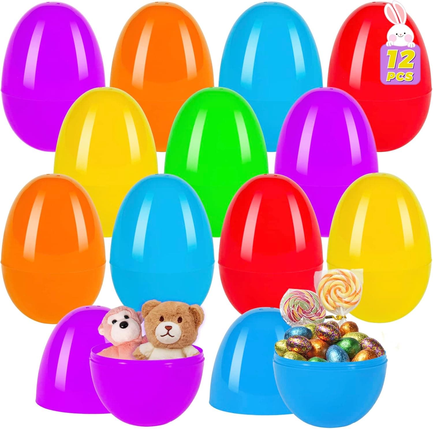ShyLizard 12PCS Jumbo Easter Eggs, Large Plastic Easter Eggs for Easter Basket Stuffers, Fillable Easter Eggs for Easter Eggs Hunt, Empty Jumbo Easter Eggs Bulk for Easter Theme Party Favor