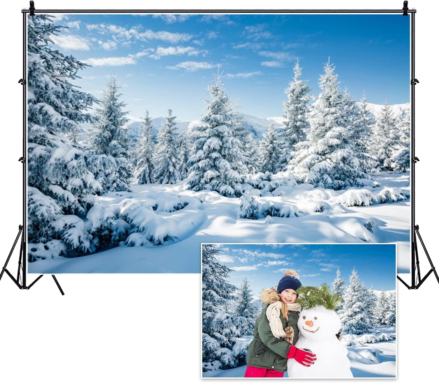 Renaiss 10x6.5ft Winter Snow Pine Trees Backdrop Forest Ice and Snow World Snow-Covered Photography Background Outdoor Snowfield Landscape Picture New Year Christmas Poster Photo Studio Prop