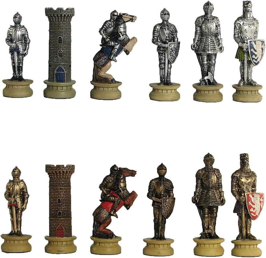 World Wise Medieval Times Armored Knights Painted Resin Chess Pieces