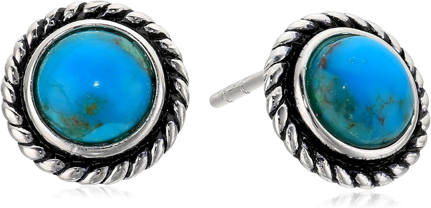 Amazon Collection Sterling Silver Synthetic Compressed Turquoise Rope Frame Stud Earrings