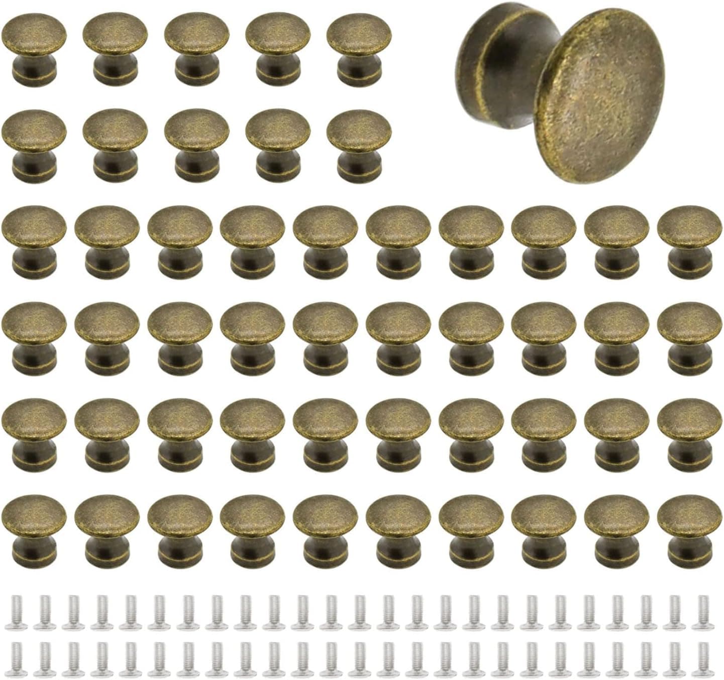 Asamuyu 50 Pcs Mini Vintage Cabinet Drawer Pull Handles, Vintage Style, for Gift Case Drawer Box Cabinet Cupboard Pull Handle (11.5*10.5MM)