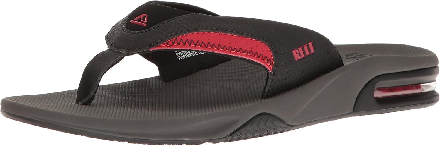 Reef Men's Fanning Flip Flop, Grey/Black/Red, 12 D - Medium