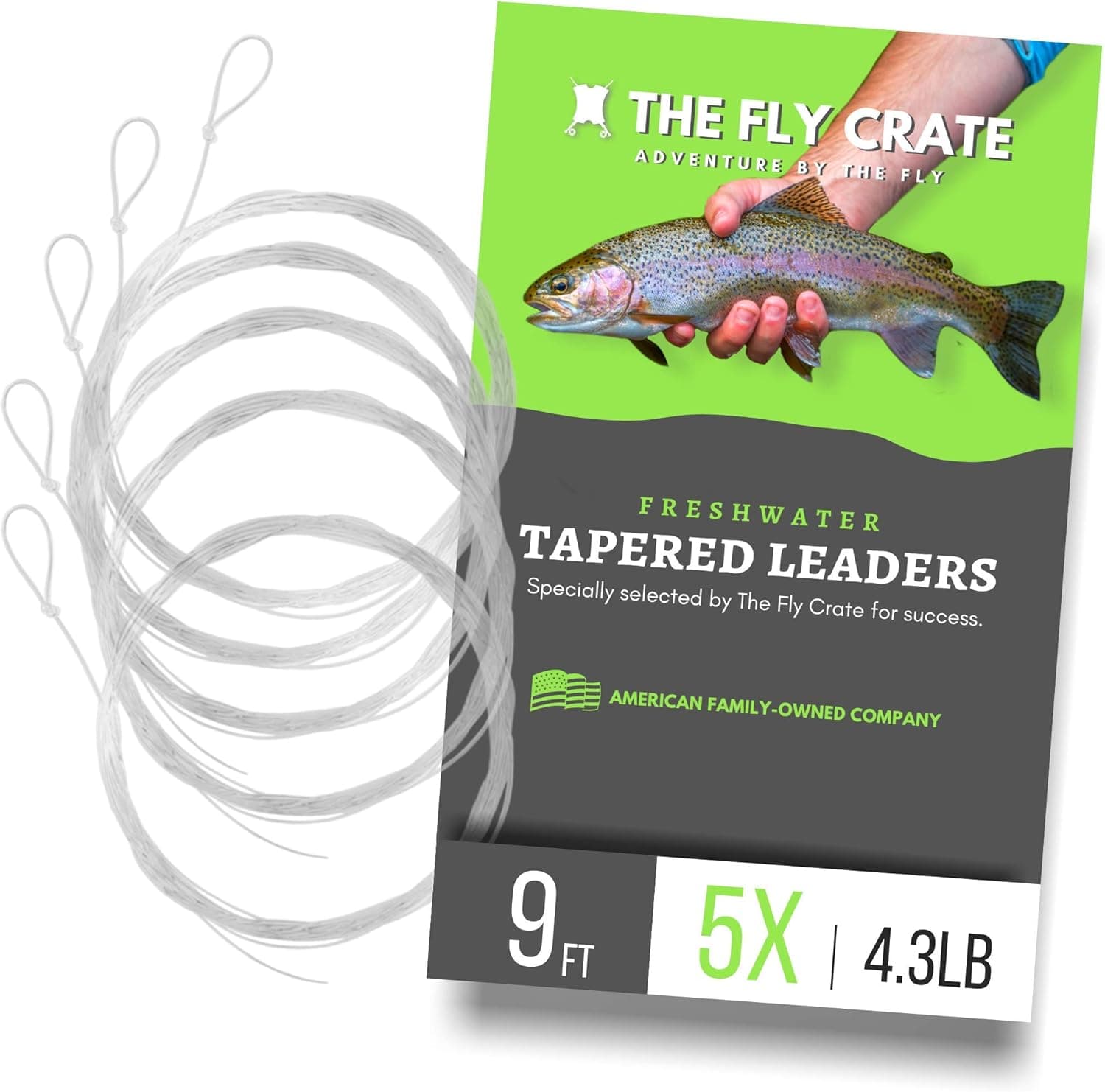 The Fly Crate Stealth Fly Fishing Tapered Leader with Loop | 9ft | 5 Pack (5X)