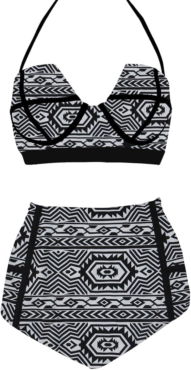 LA PLAGE Women's High Waist Floral Padded Bra Swimwear Size L US Stripe Black