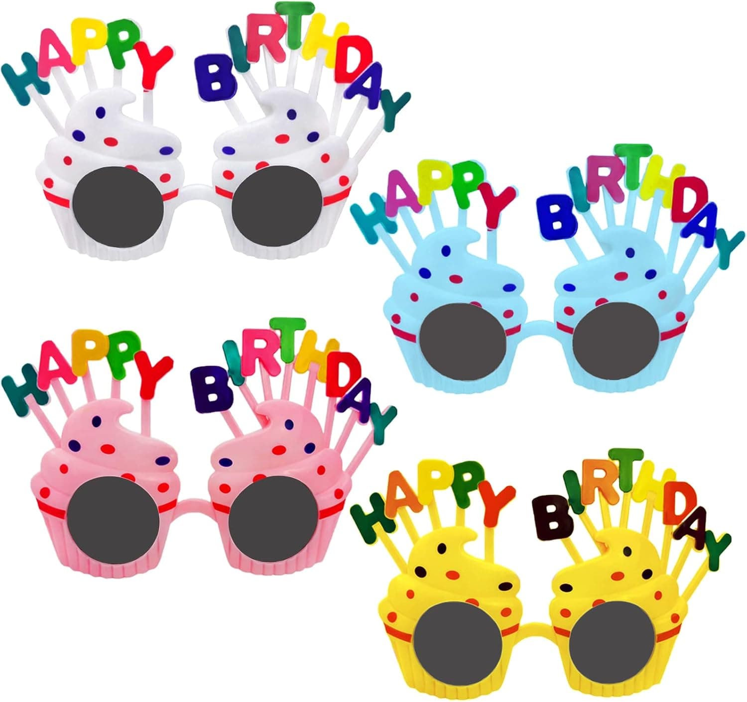 Fegdyi 4 Pairs of Sweet Cream Birthday Cake Glasses Happy Birthday Party Novel Sunglasses
