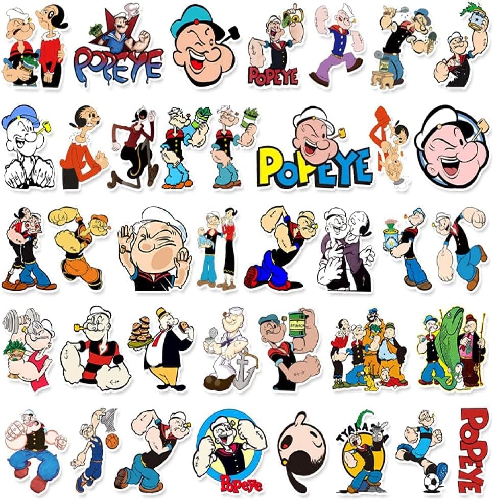 CHAMING 50PCS Cartoon Popeye The Sailor Stickers Pack for Water Bottle Laptop Room Graffiti Stickers for Child Girls Boys Birthday Party Favor Supply