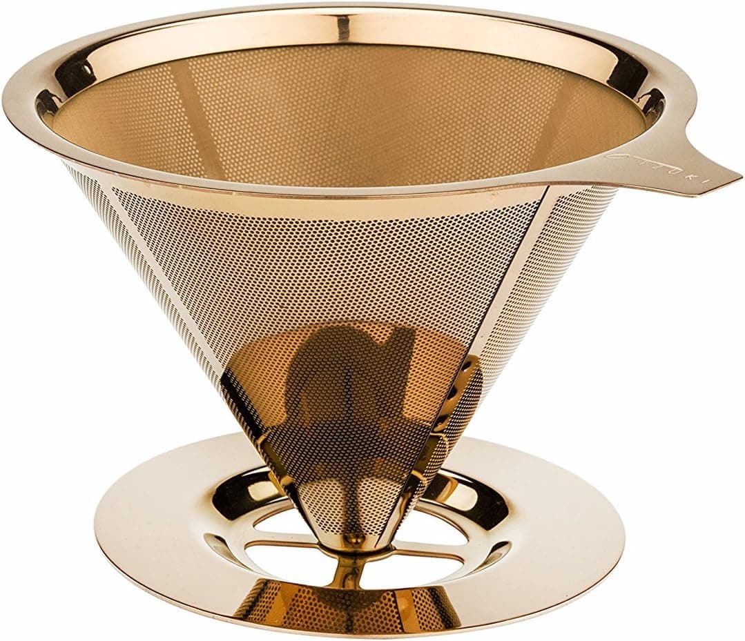 Tzuki Pour Over Coffee Dripper Permanent Coffee Filter Cone -Titanium Coated Mesh Strainer