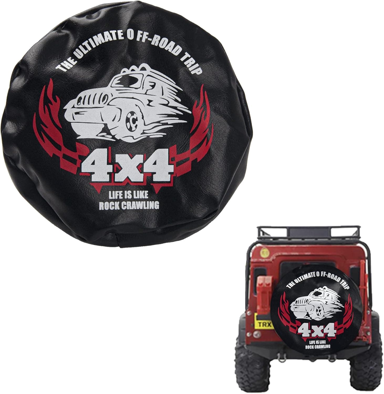 ShareGoo 1/10 RC Simulation Leather Spare Tires Cover Compatible with 4.52"-4.72" Spare Tires TRX-4 CC01 Axial SCX10 D90 KM4 KM2 Redcat HSP 1/10 RC Crawler Car