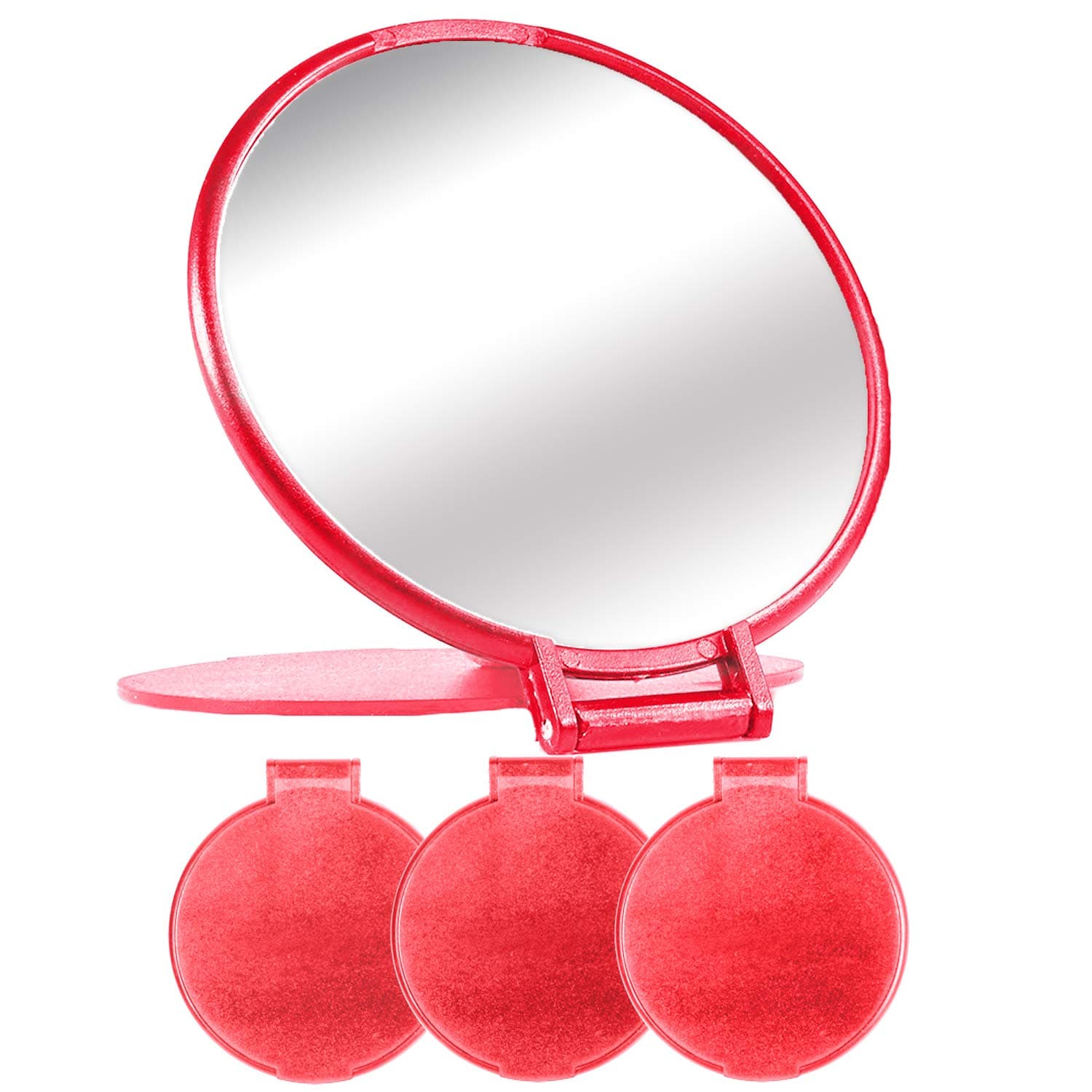 Compact Mirror Bulk Round Makeup Mirror for Purse, Set of 3, 2.6" L x 2.37" W (Red)