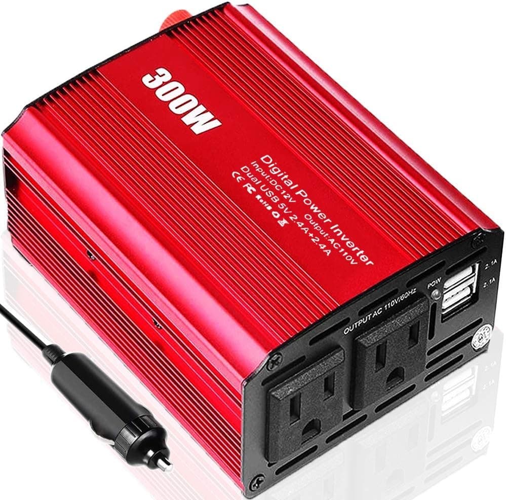 CARBONLAND Power-Inverter 300W DC 12V to 110V AC Car Adapter with Dual USB 4.2A Converter