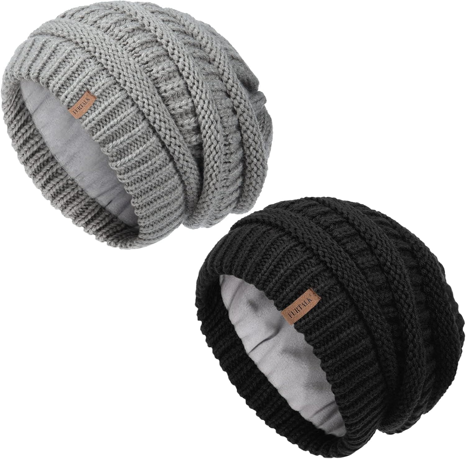 FURTALK Knit Beanie Hats for Women Men Fleece Lined Ski Skull Cap Slouchy Winter Hat 2PCS