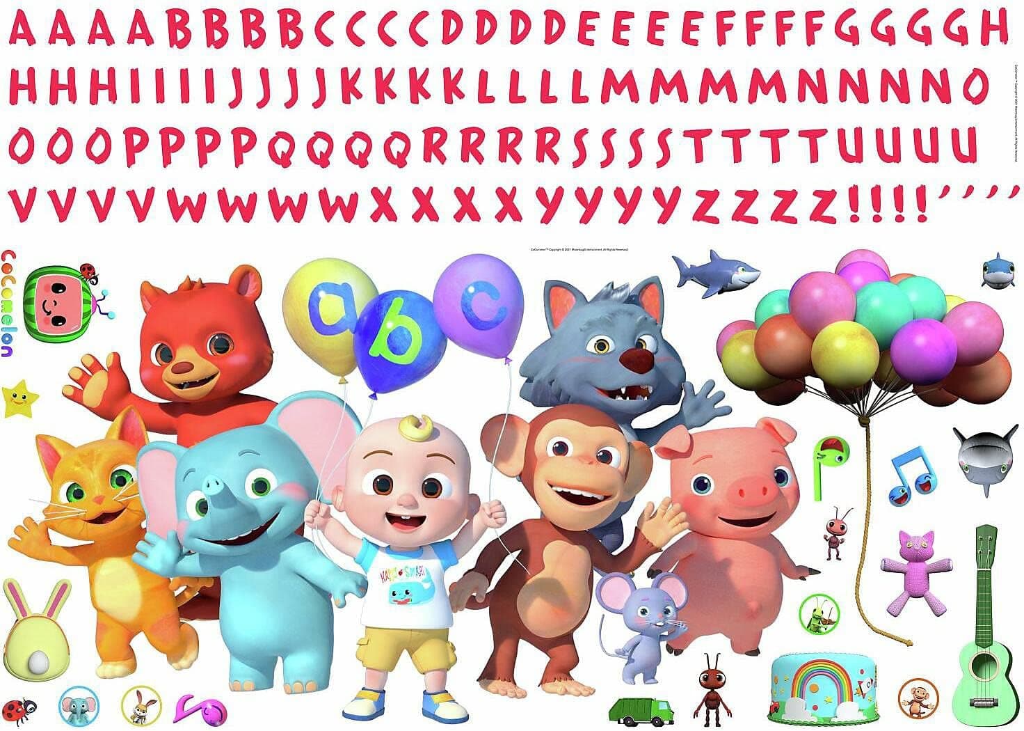 RoomMates RMK4959GM Cocomelon Giant Peel and Stick Wall Decals with Alphabet