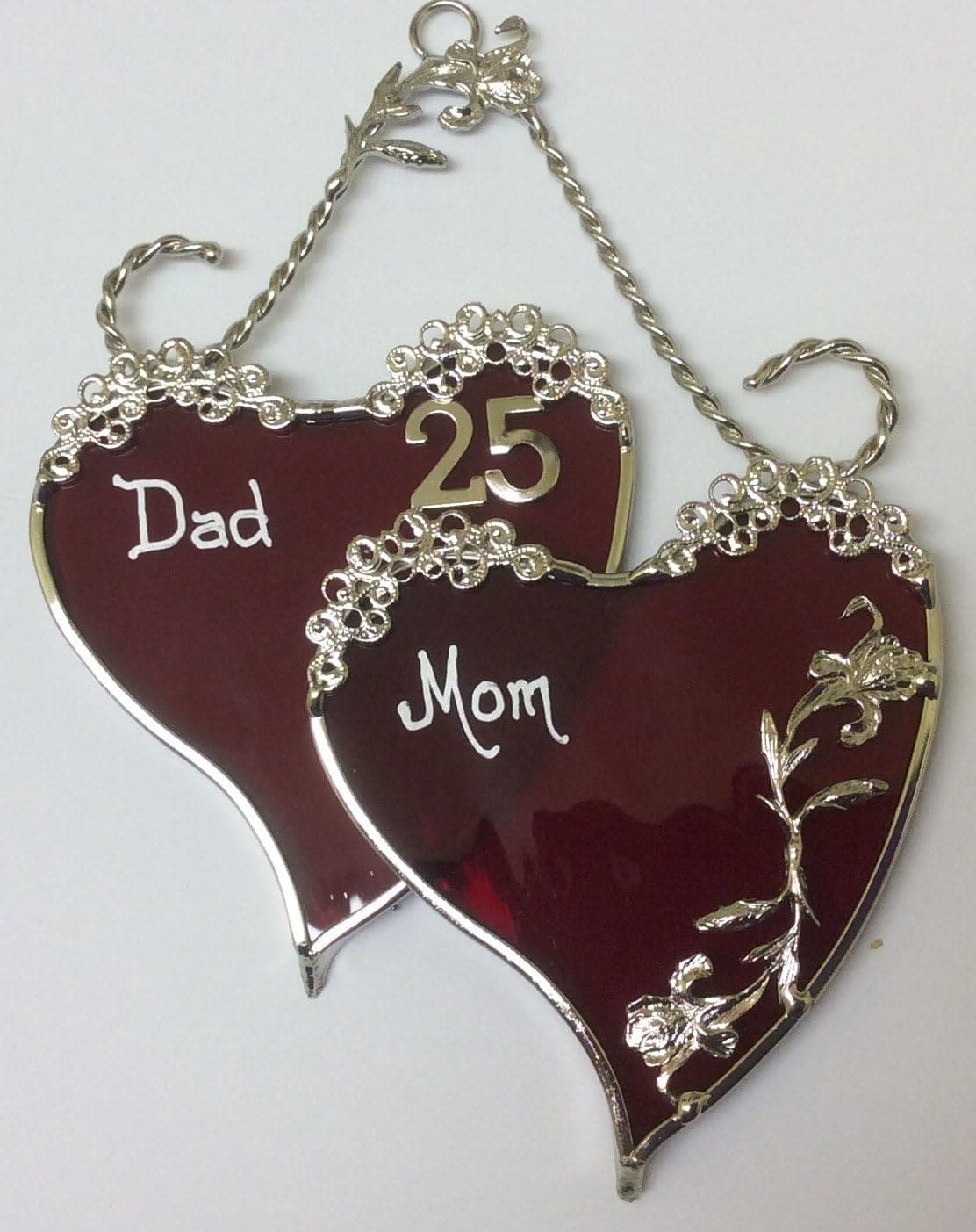 25th Anniversary SweetHeart Gift for Mom and Dad- Silver Finish