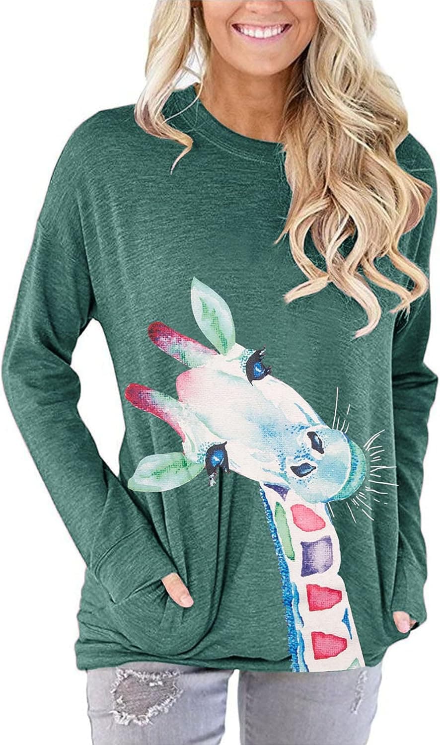 onlypuff Casual Loose Fit Pocket Shirts for Women Cute Mama Bear & Graphic Sweatshirt Tunic Tops Round Neck