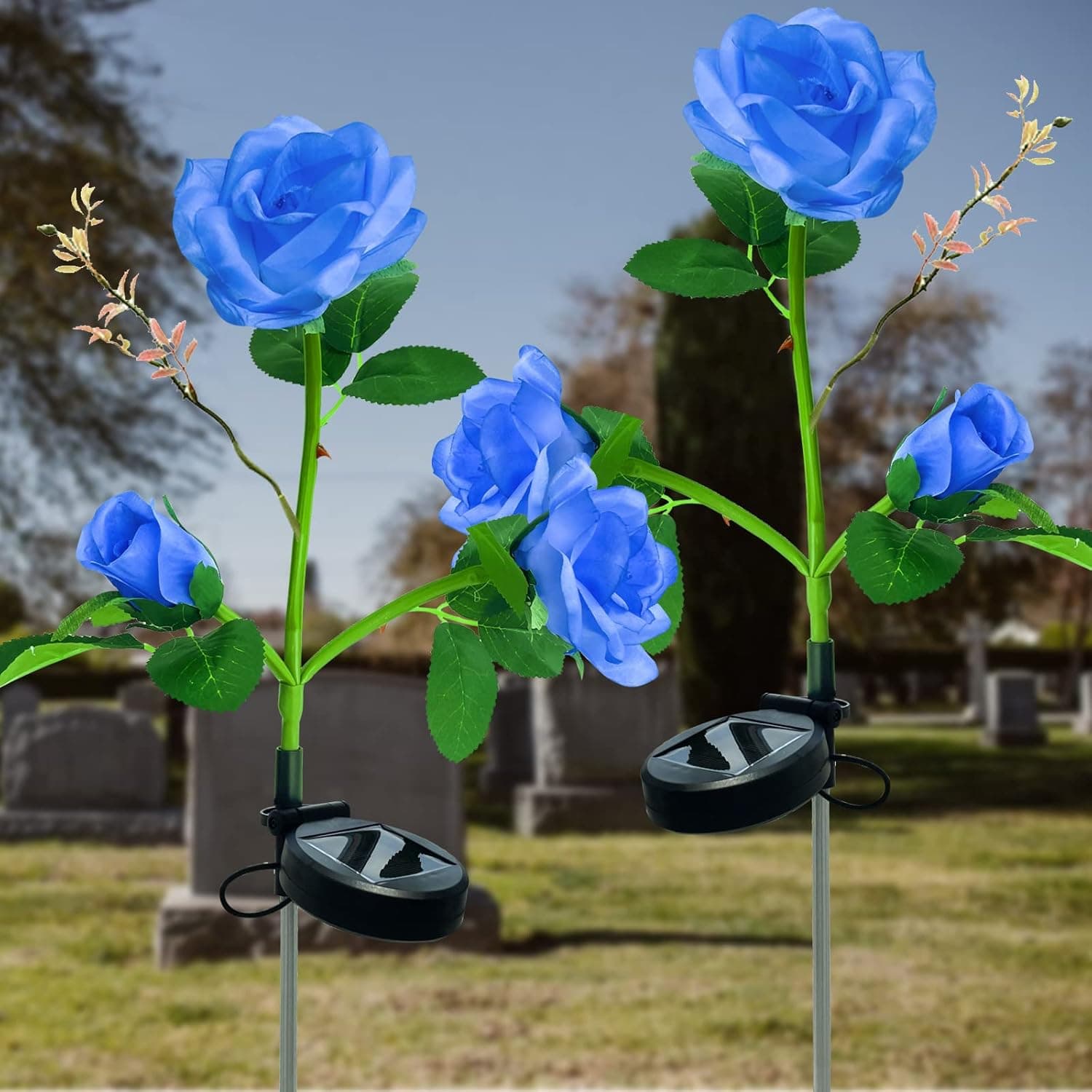 XVZ Solar Lights Outdoor Garden, 2Pack LED Solar Rose Flowers Lights,Waterproof Solar Stake Lights for Garden Patio Yard Pathway Decoration Mothers Day Gifts(Blue)