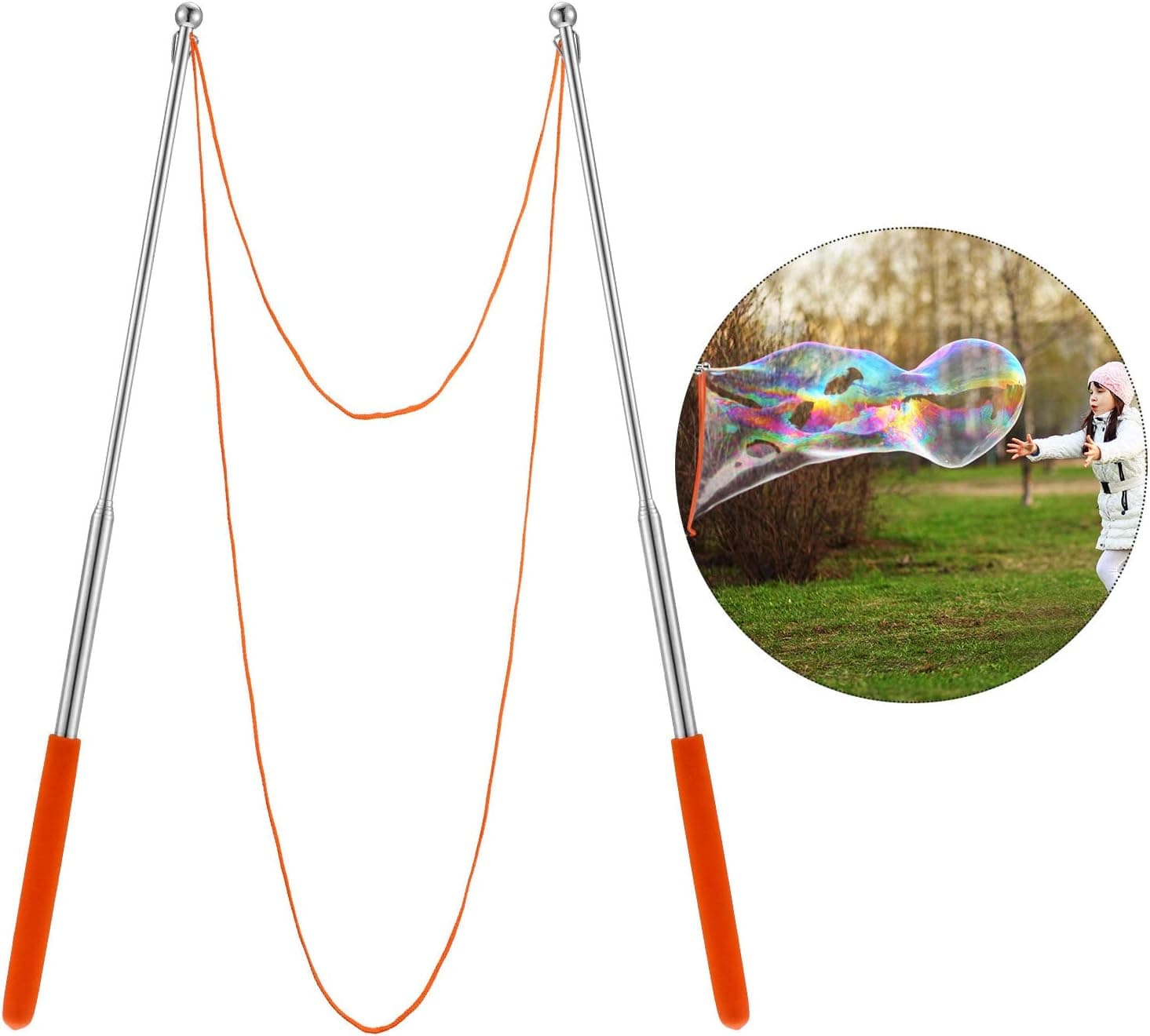 meekoo Bubble Wands Magic Bubble Stainless Steel Giant Bubble Wand Telescopic Design for Bubble Outdoor Activities Show and Party Favors (Single Hole)