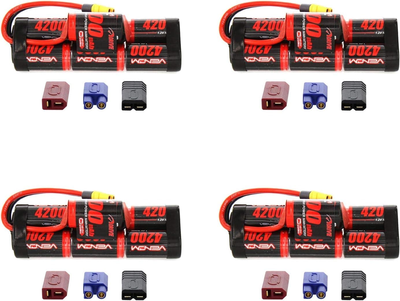 Venom 8.4V 4200mAh 7-Cell Hump NiMH Battery with Universal Plug (EC3/Deans//Tamiya) x4 Packs