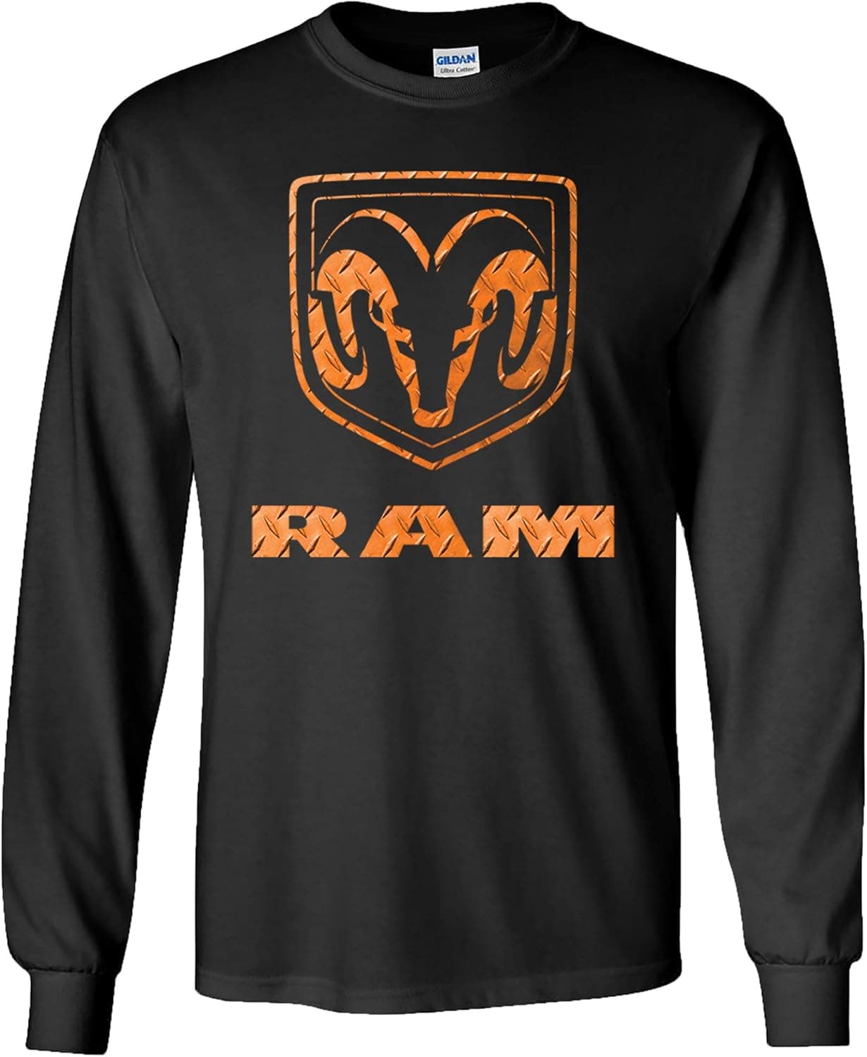Dodge RAM Orange and Black Logo Adult Long Sleeve Shirt-Black-Large