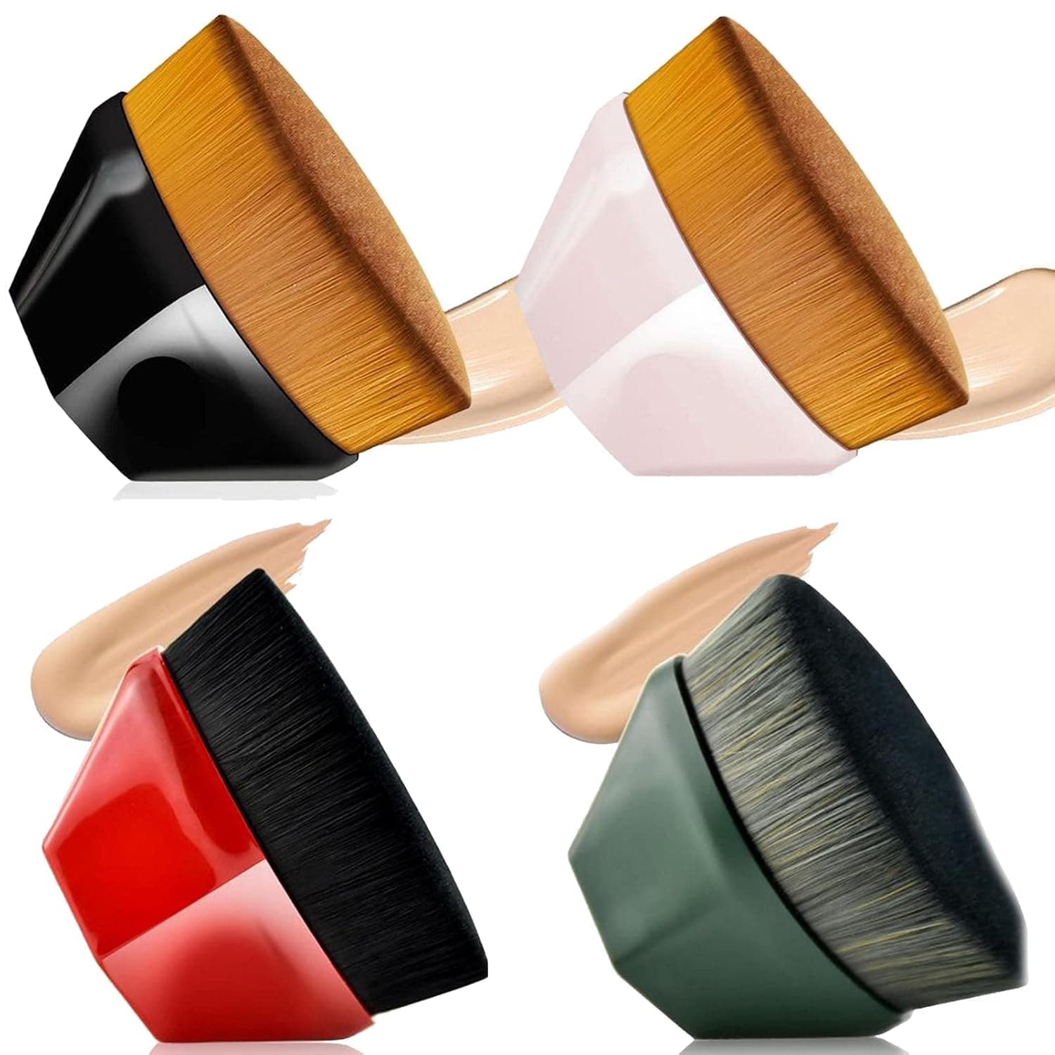 4 Pack Brochas De Maquillaje para Base, Flat Top Kabuki Foundation Brush, Foundation Brush for Liquid Makeup
