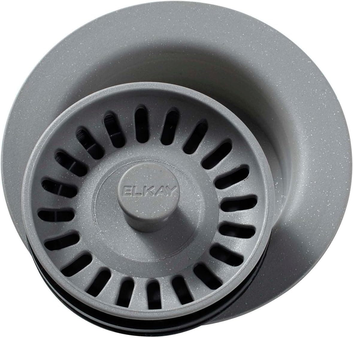 Elkay LKQD35GS Polymer Disposer Flange with Removable Basket Strainer and Rubber Stopper, Greystone