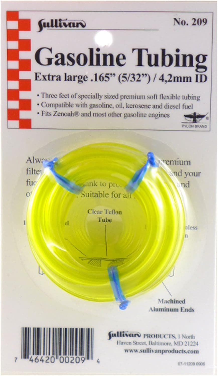 Sullivan Products Gas Tubing 3' Extra-Large 5/32" Yellow SUL209 Airplane Fuel & Accessories