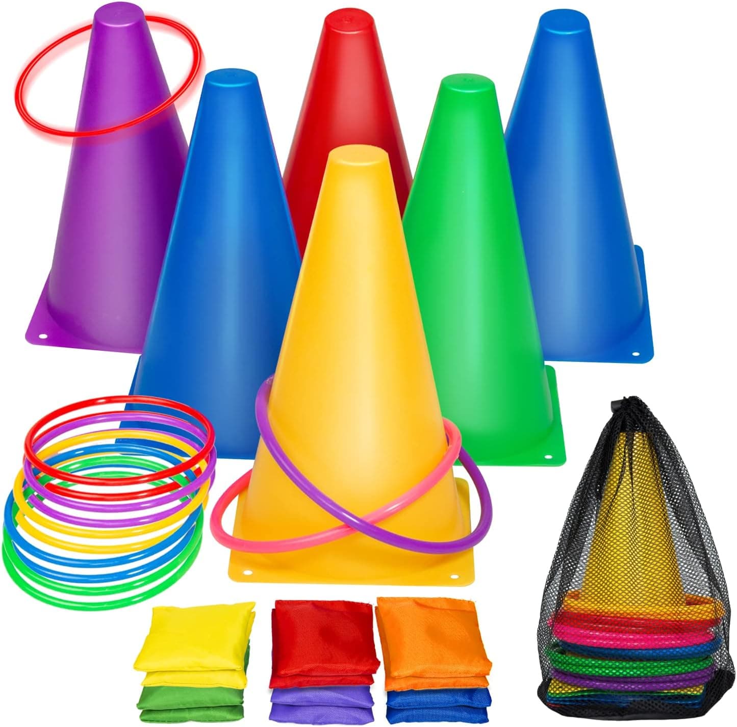 EVERICH TOY Upgraded Large Wooden Ring Toss Game Yard Games for Kids,Lawn Outdoor Games for Kids and Family,with 10 Plastic Ring and 10 Ropes