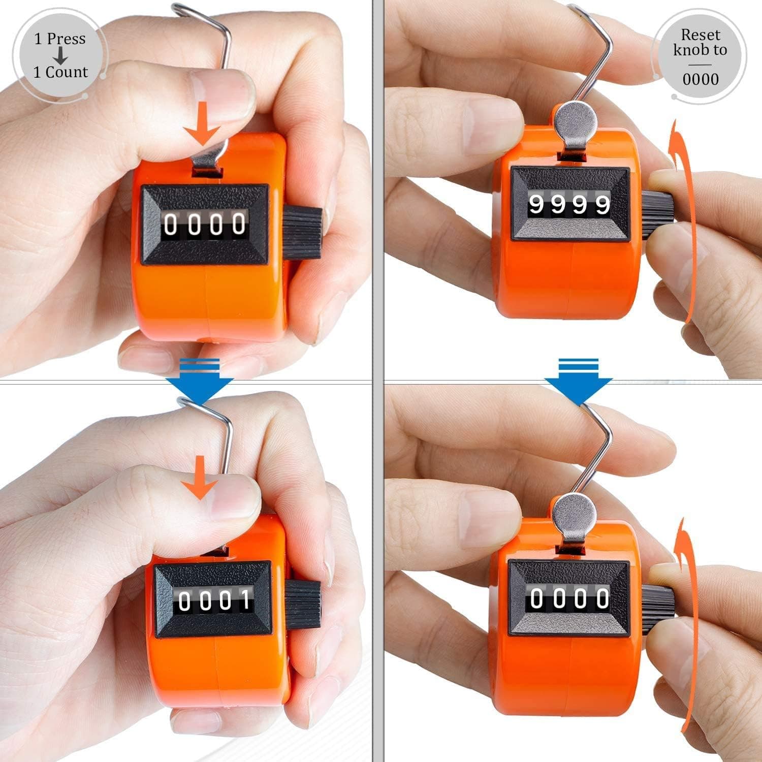 White Deer Hand Tally Counter 4 Digit Number Dual Clicker Golf Handy Convenient