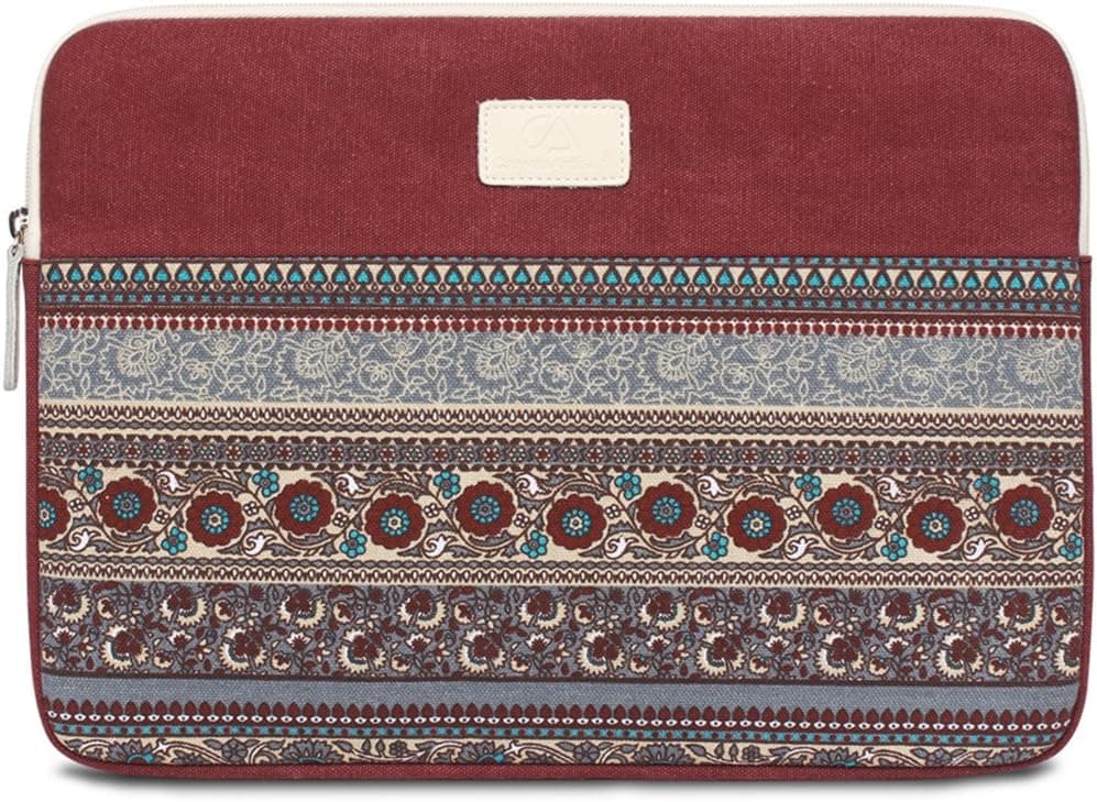 13.3 Inch Laptop Sleeve 13 Inch Bohemian Canvas Protective Notebook Bag Computer Case Cover for MacBook Pro MacBook Air Chromebook Acer Dell HP Samsung Sony (Horizontal, Red)