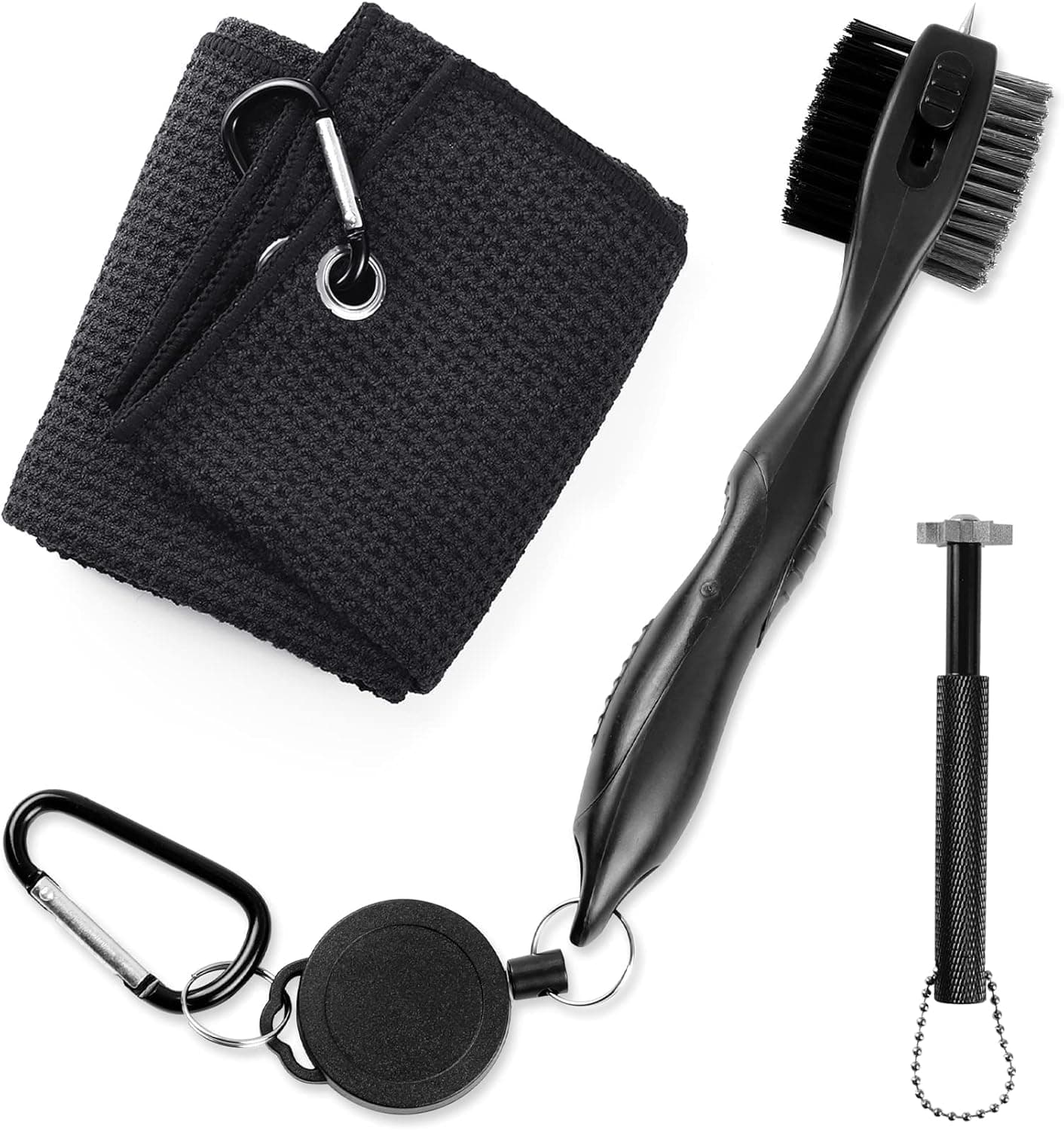 NEWCARE 3 Pack Golf Cleaner Tool Kit, Tri-fold Microfiber Waffle Pattern Golf Towel with Carabiner, Retractable 2-Sided Golf Club Cleaning Brush, 6 Heads Club Groove Sharpener, Portable Golf Gifts