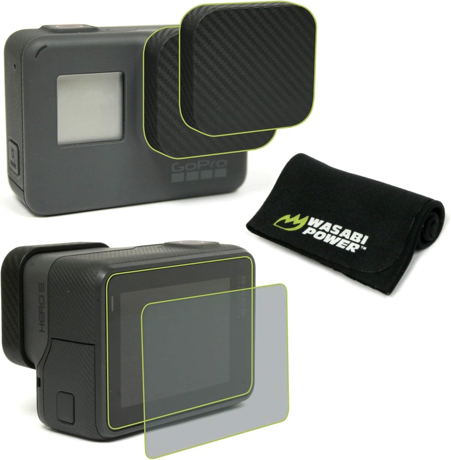 Wasabi Power Lens Cap (x2) & Screen Protector (x2) for GoPro HERO7, HERO6, HERO5 Black