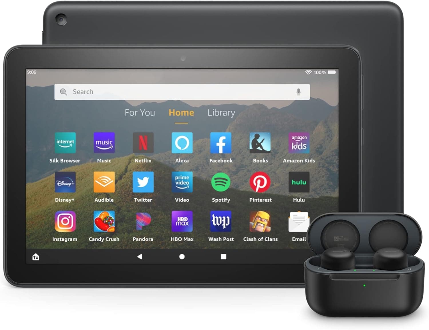 Fire HD 8 tablet Echo Buds bundle including Fire HD 8 tablet (Black, 32 GB), Lockscreen Ad-Supported, 8" HD display, and All-new Echo Buds