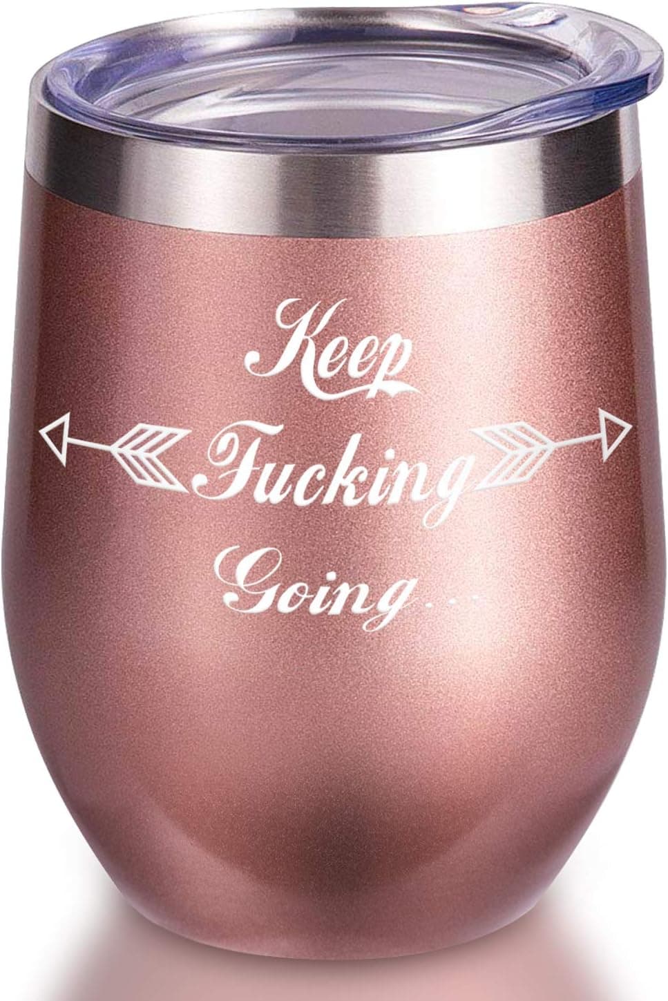 ENROSE Vacuum Insulated Wine Tumbler with Lid Rose Gold, Double Wall Stainless Steel Stemless Wine Glass 12oz, Durable Insulated Coffee Mug, for Champaign, Cocktail, Beer, Office, Gifts for Women