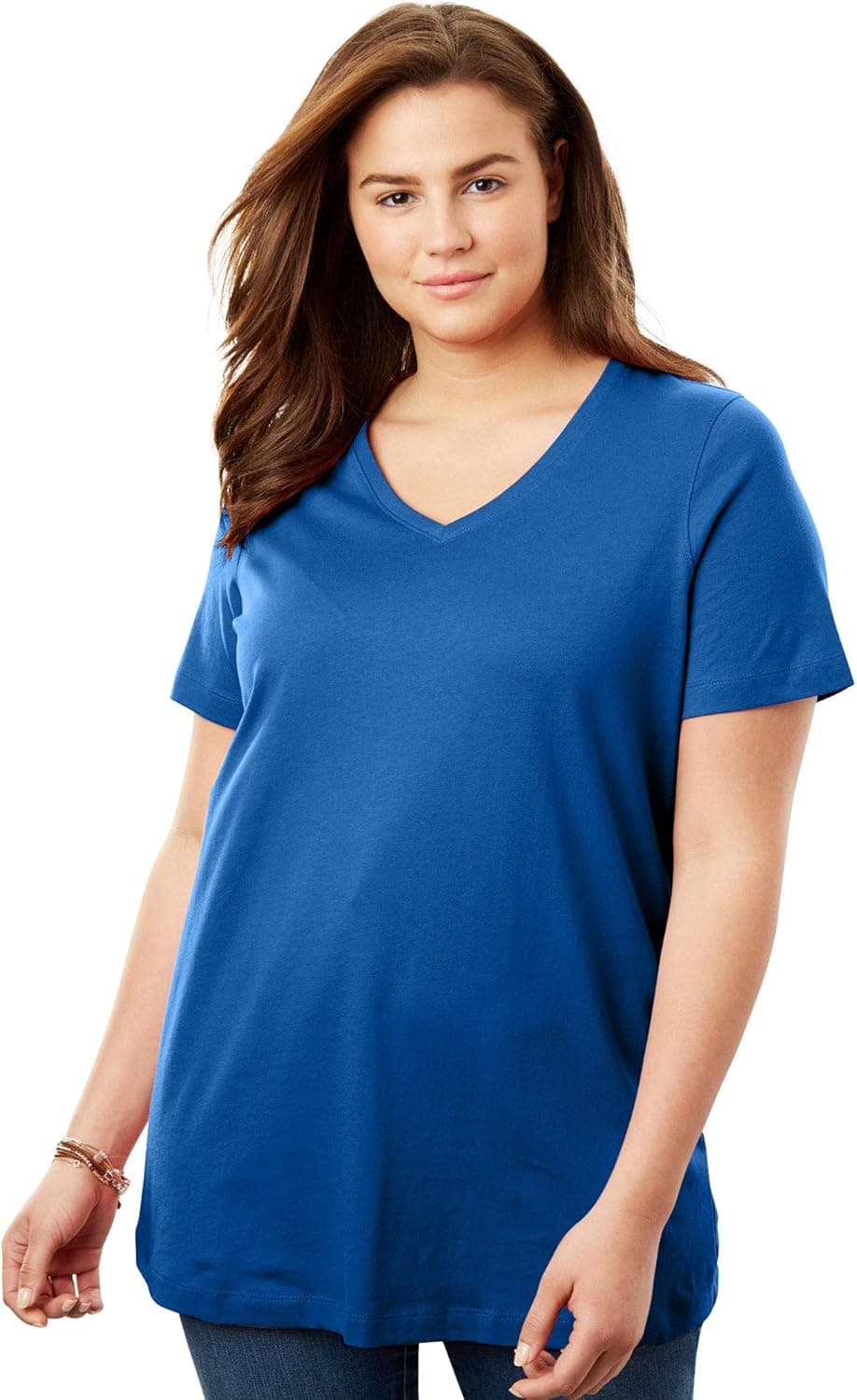 Woman Within Women's Plus Size Perfect V-Neck Tee - 3X, Dark Sapphire