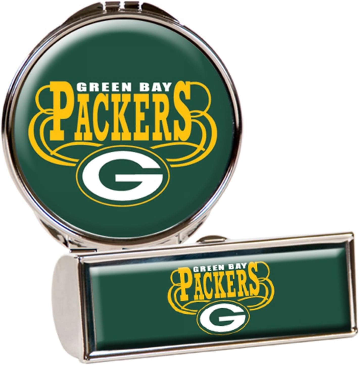 NFL Green Bay Packers Lipstick Case and Compact Mirror Set, Silver