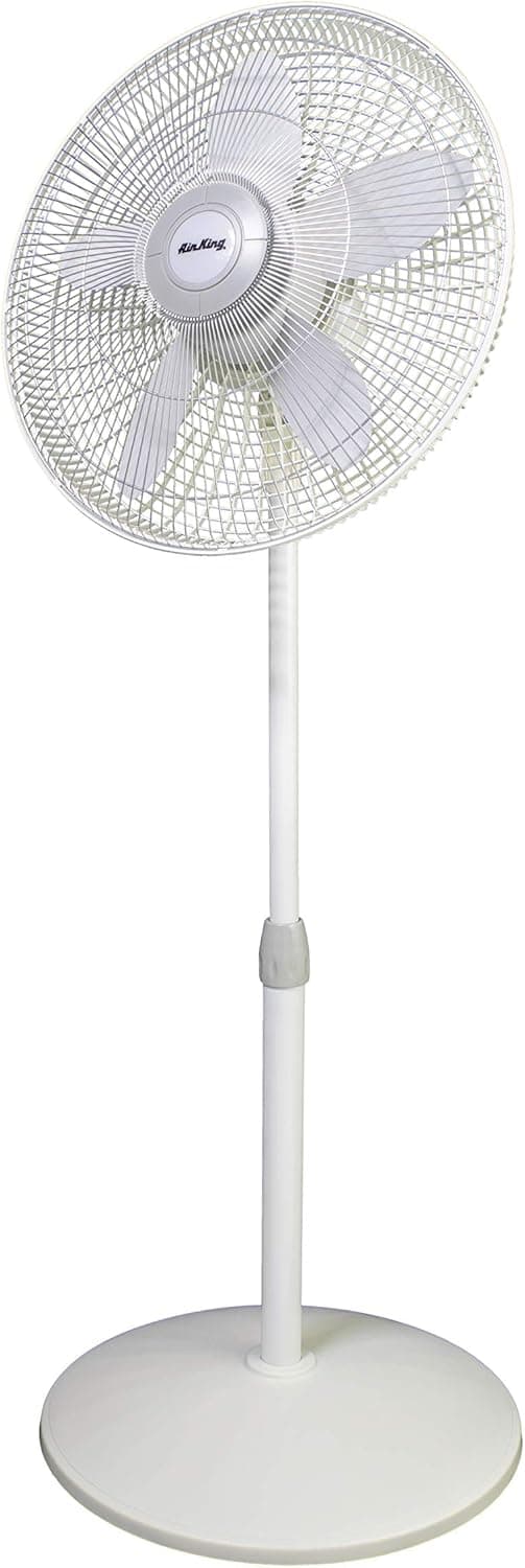 Air King 9119 18-Inch 3-Speed Commercial Grade Adjustable Oscillating Pedestal Fan, 1/20-Horsepower, White