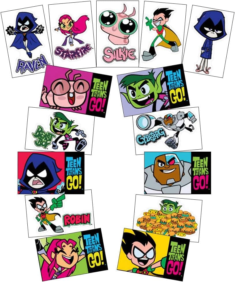 Teen Titans Go! Stickers (Series 1) - Full Set of 15 Vending Sticker Sheets - Featuring Robin, Cyborg, Starfire, Raven, Beast Boy, and Silkie