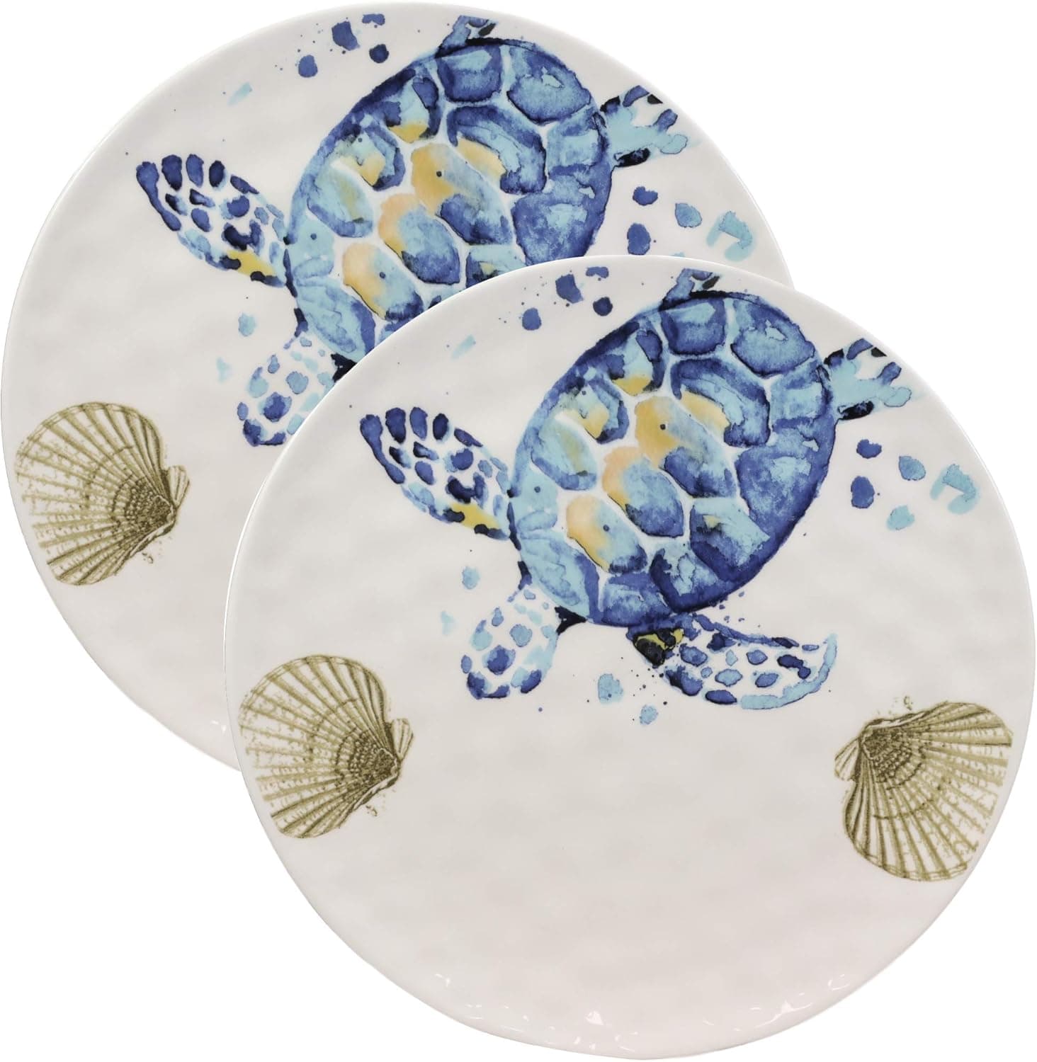 Ebros Nautical Marine Coastal Blue And White Sea Turtle Ceramic Dinnerware For Beach Party Hosting Kitchen And Dining Earthenware Serveware (Round Dinner Plate 11"D, 2)