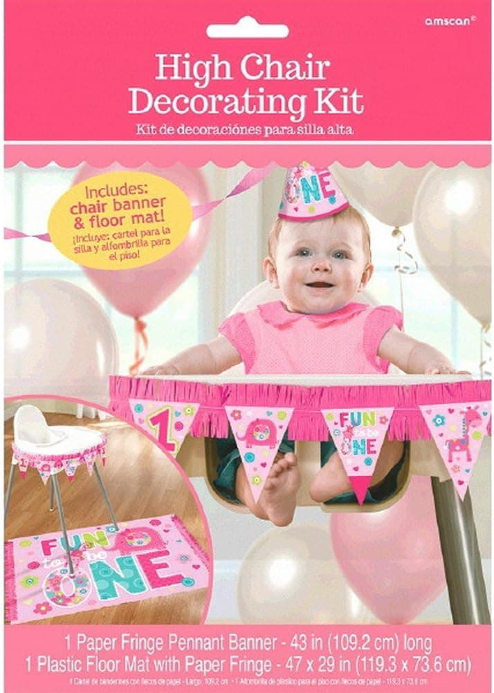 amscan One Wild Girl 1st Birthday Party High Chair Decorating Kit, Pink, Plastic, Pack of 2