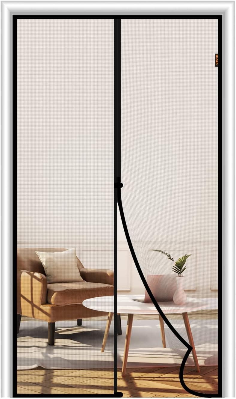 MAGZO Magnetic Screen Door, Fits Door Size 48'' x 80'' (Curtain Size: 50'' x 81''), Center Opening, Fireproof Material Not Easy to Tear, Hold The Sides in Place with Hook&Loop Straps (Gray)