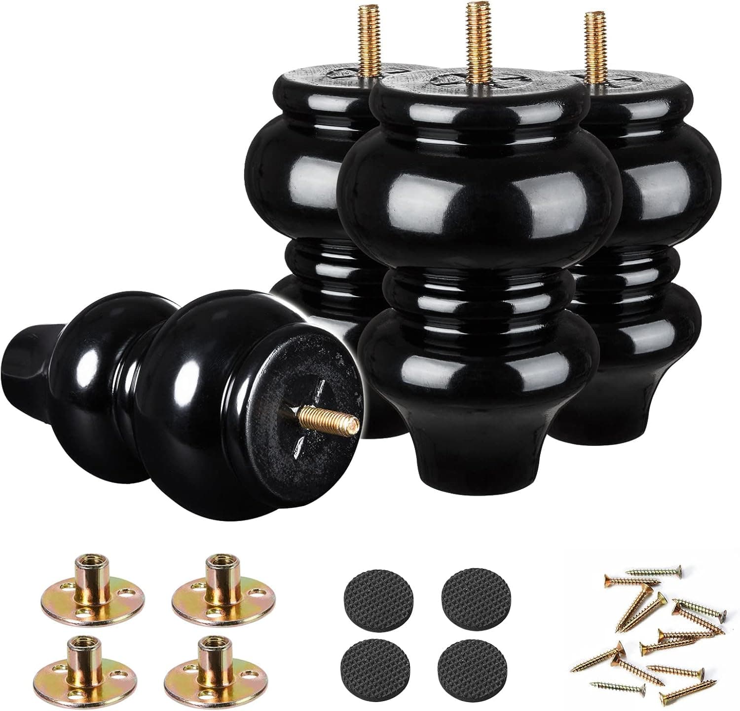 Sofa feet-Wood Couch Legs 5 inch Balck,Sofa Legs Set of 4,Couch Legs Replacement,for Chair Legs Bed Legs Dresser Legs Cabinet Legs Bed Frame feet Couch risers