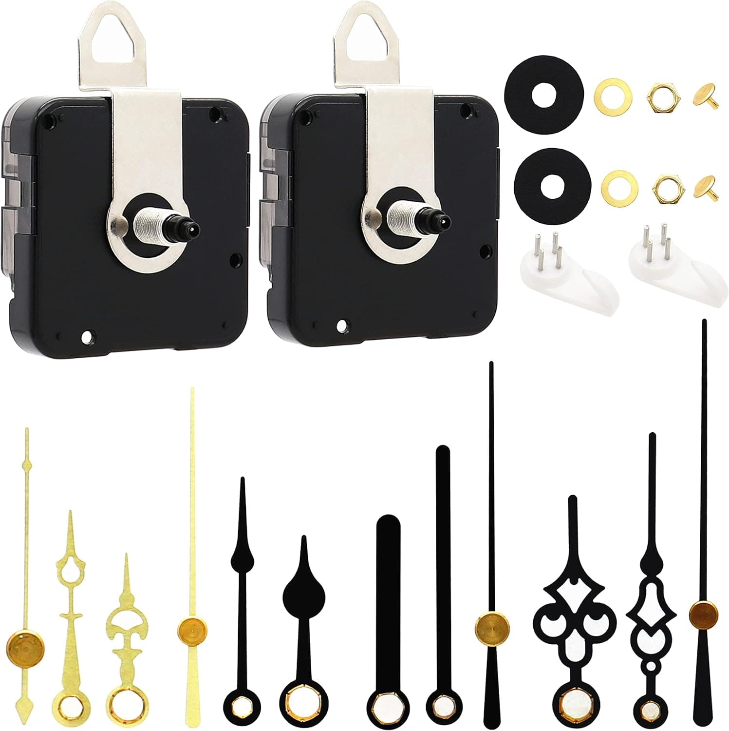 2 Pack Silent Sweep Clock Movement with 4 Pack of Small Hands,Wall Clock DIY Quartz Mechanism Battery Operated Repair Parts Replacement,3/4 Inch Total Shaft Length.