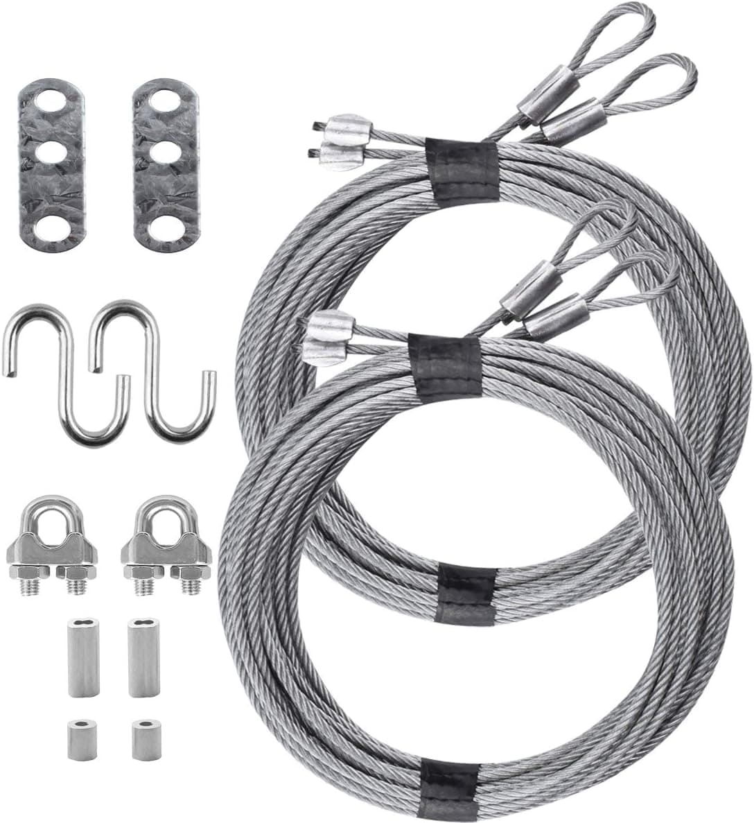 EWONICE Garage Door Cable Kit Includes 4 Galvanized Aircraft Cables - Two 3/32 inch x 13ft and Two 1/8 inch x 14ft Long, and 10 Fasteners to Fix Your Overhead Sectional Door