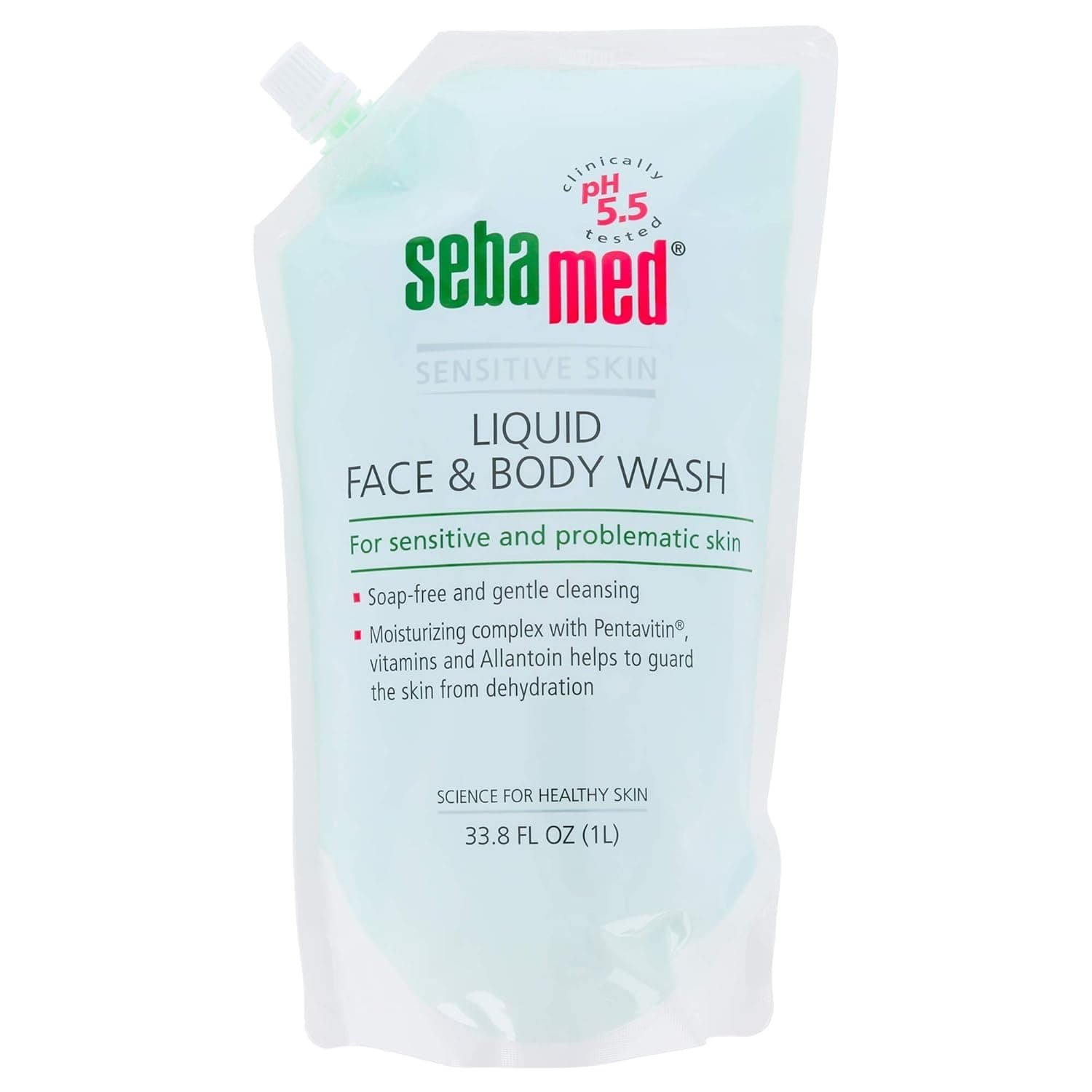 SEBAMED Liquid Face and Body Wash Refill Bag for Sensitive and Delicate Skin pH 5.5 Ultra Mild Dermatologist Recommended Cleanser 33.8 Fluid Ounces (1 Liter Pouch)