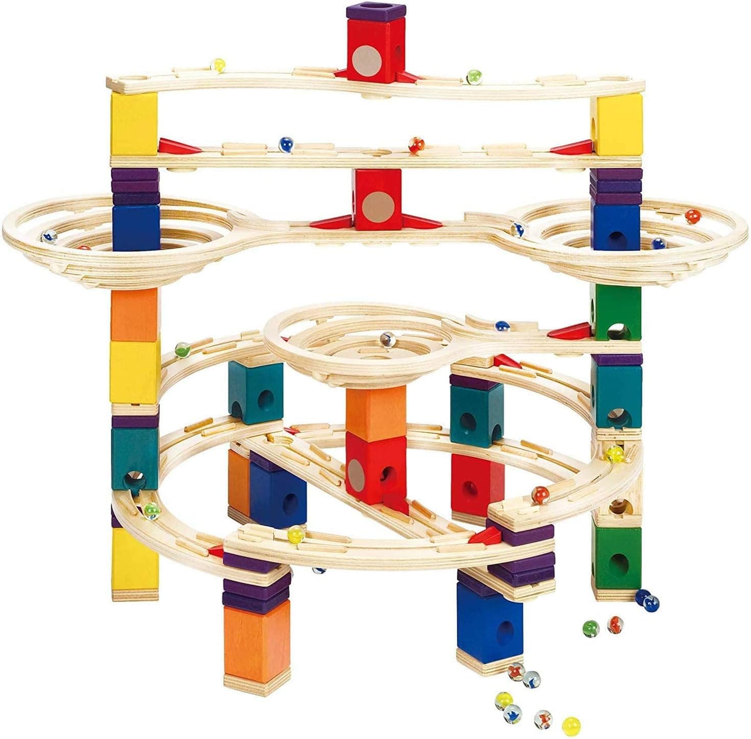 Hape Wooden Quadrilla Marble Run Challenger Construction With Instruction| 147-PIECE STEM Educational Learning Toys for Kids